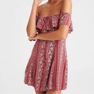 American Eagle Outfitters Floral Off the Shoulder Cowgirl Flowy Button Dress